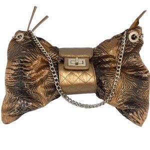 Schandra Rockstar Gold & Black Snakeskin Bow Shoulder Bag